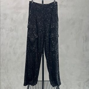 Noli Black Sequin Cargo Trousers